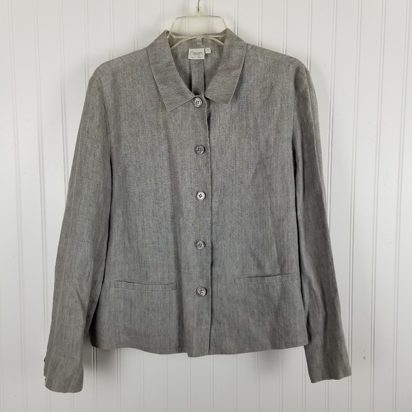 Garnet Hill Womens Linen Five Button Blazer Size 10 Gray Office Business Nuetral - Picture 7 of 7